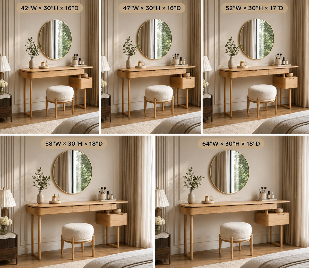 Makeup Vanity Table – Solid Wood Vanity with Round Mirror and Stool