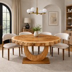 Round Solid Wood Dining Table with Sculptural Base | Modern Luxury Dining Centerpiece