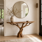 Tree Base Wood Console Table – Solid Wood Entryway Table with Sculptural Branch Base