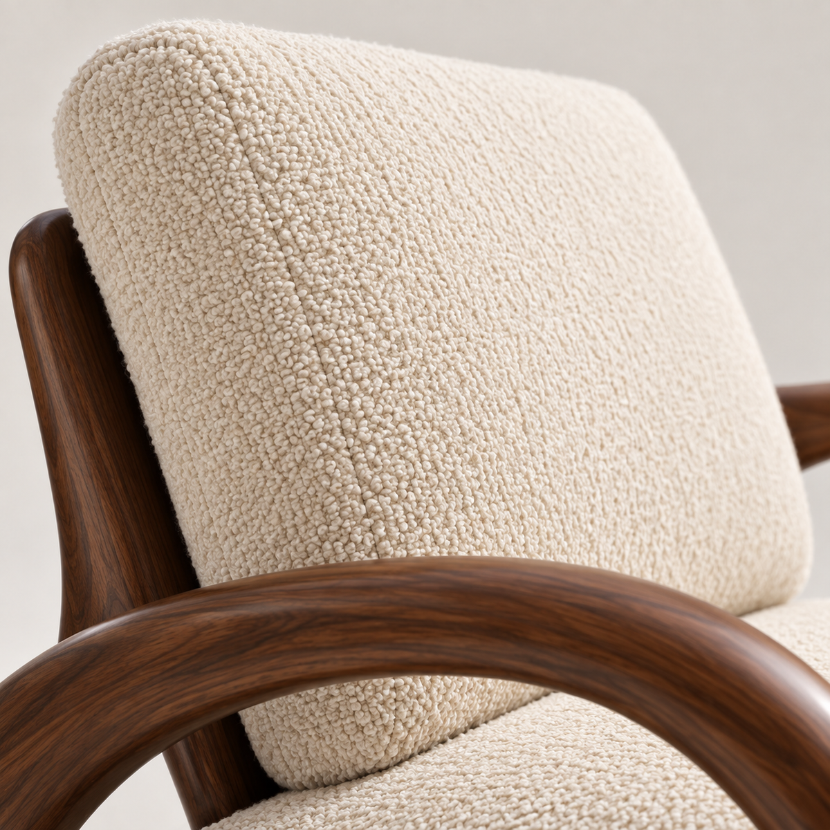 Sculptural Wood Frame Bouclé Lounge Chair