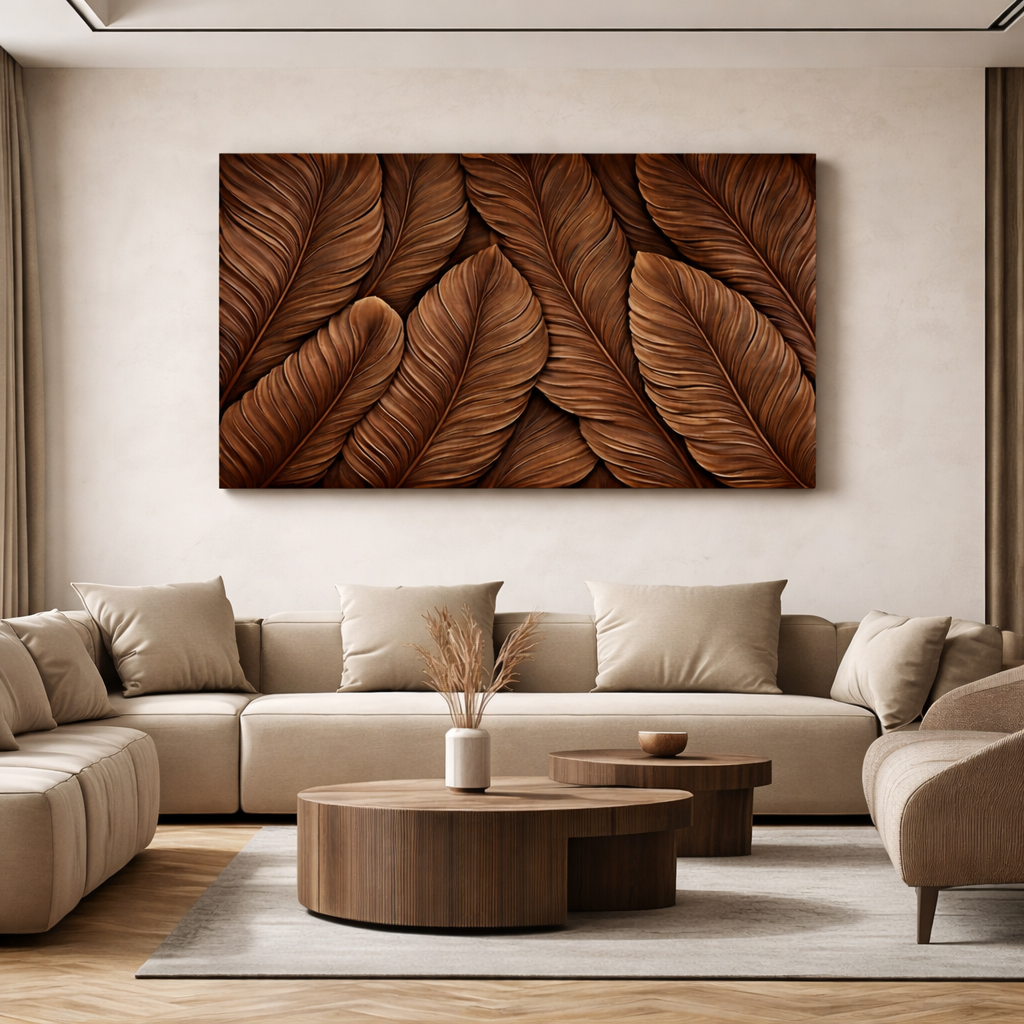 Carved Wooden Wall Art – Modern Natural Leaf Wall Sculpture