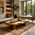 Live Edge Solid Wood Coffee Table – Organic Wooden Center Table for Modern Living Room