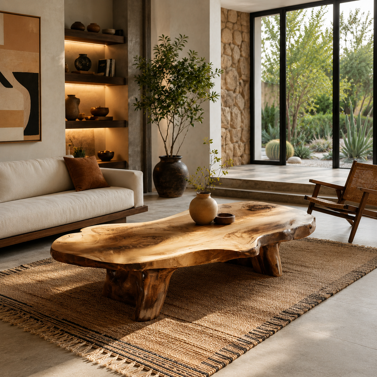 Live Edge Solid Wood Coffee Table – Organic Wooden Center Table for Modern Living Room
