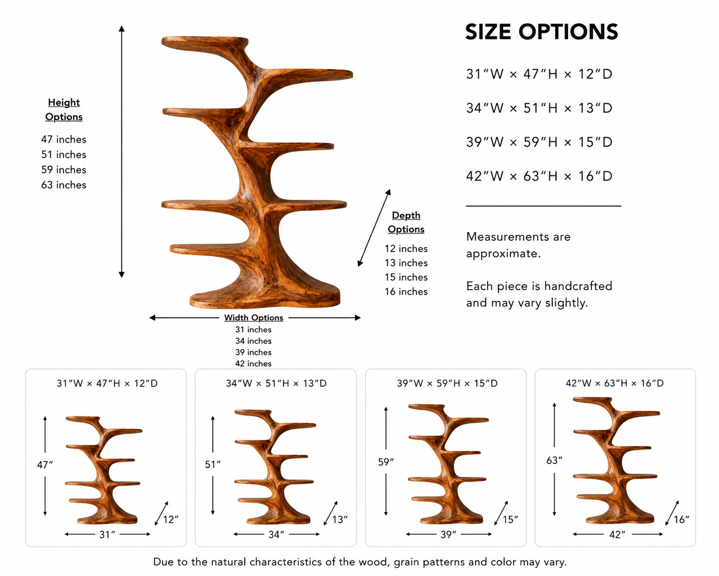 Tree Branch Wood Bookshelf – Solid Wood Display Shelf for Living Room Decor