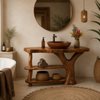 Live Edge Wood Bathroom Vanity – Solid Wood Sink Console with Storage Shelf for Bathroom Decor