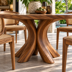 Sculptural Petal Base Round Wood Dining Table