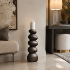 Stacked Wood Candle Holder – Solid Wood Sculptural Candle Stand for Living Room Decor