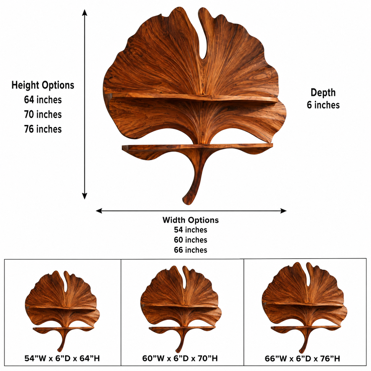 Ginkgo Leaf Wood Wall Shelf – Solid Wood Wine Display Shelf for Dining Room Decor