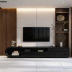 Solid Wood Curved Media Console – Sculptural Low-Profile TV Stand