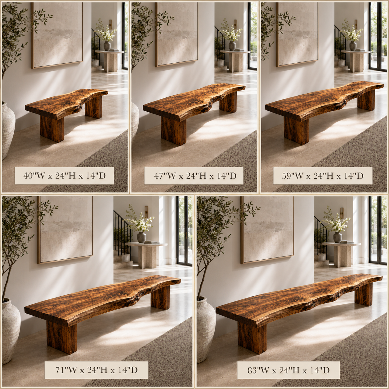 Live Edge Wood Bench – Solid Wood Entryway Bench with Natural Edge for Hallway Decor