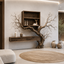 Tree Branch Wood Wall Console – Solid Wood Floating Cabinet with Sculptural Branch Shelf