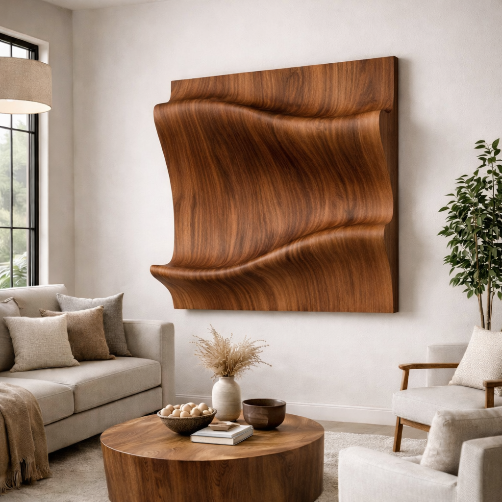 Organic Wooden Wall Art Panel – Sculptural Modern Décor