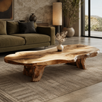 Live Edge Solid Wood Coffee Table – Organic Wooden Center Table for Modern Living Room