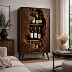 Live Edge Wine Cabinet – Solid Wood Bottle Storage Cabinet for Home Bar Decor