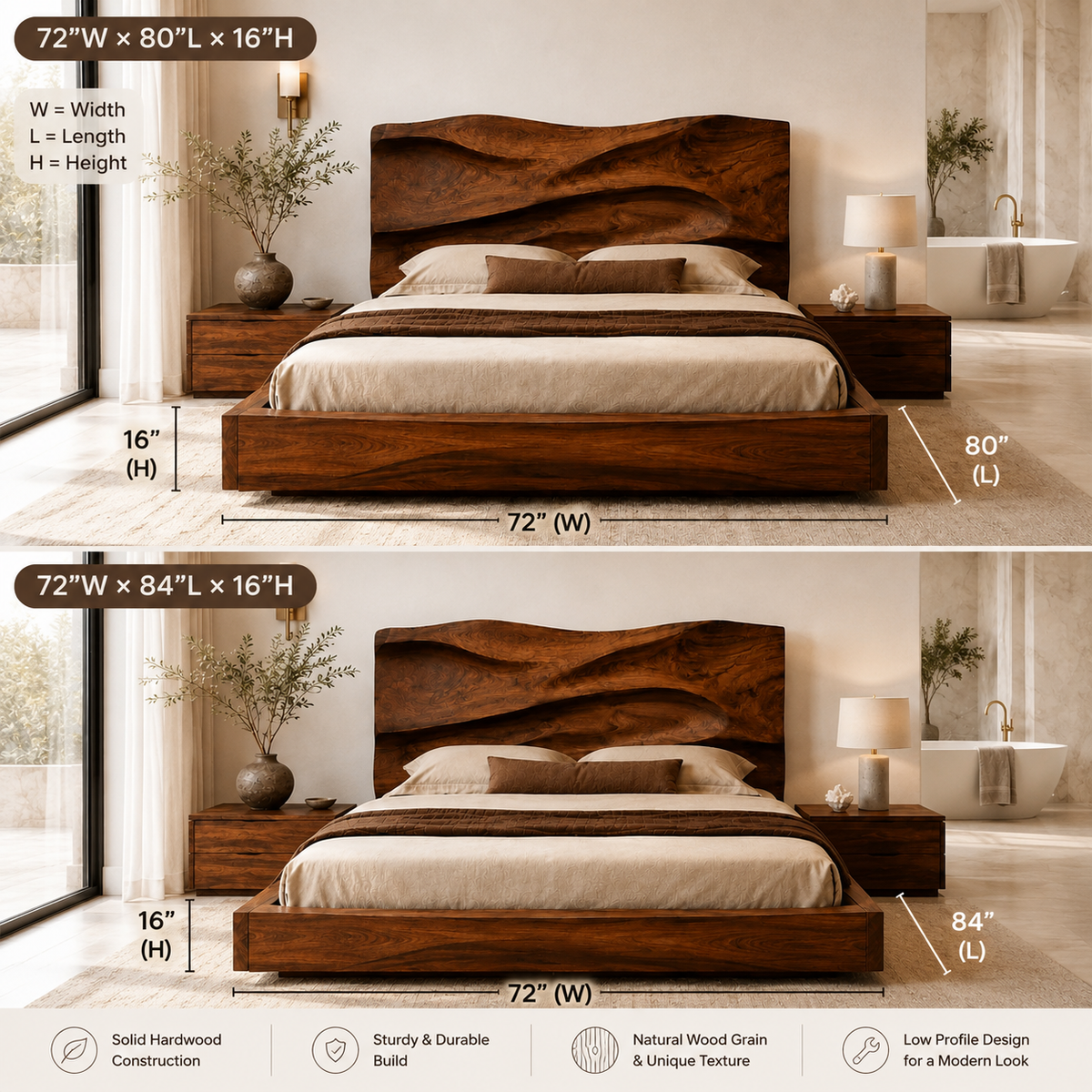 Live Edge Storage Bed – Solid Wood Bed Frame with Sculptural Headboard