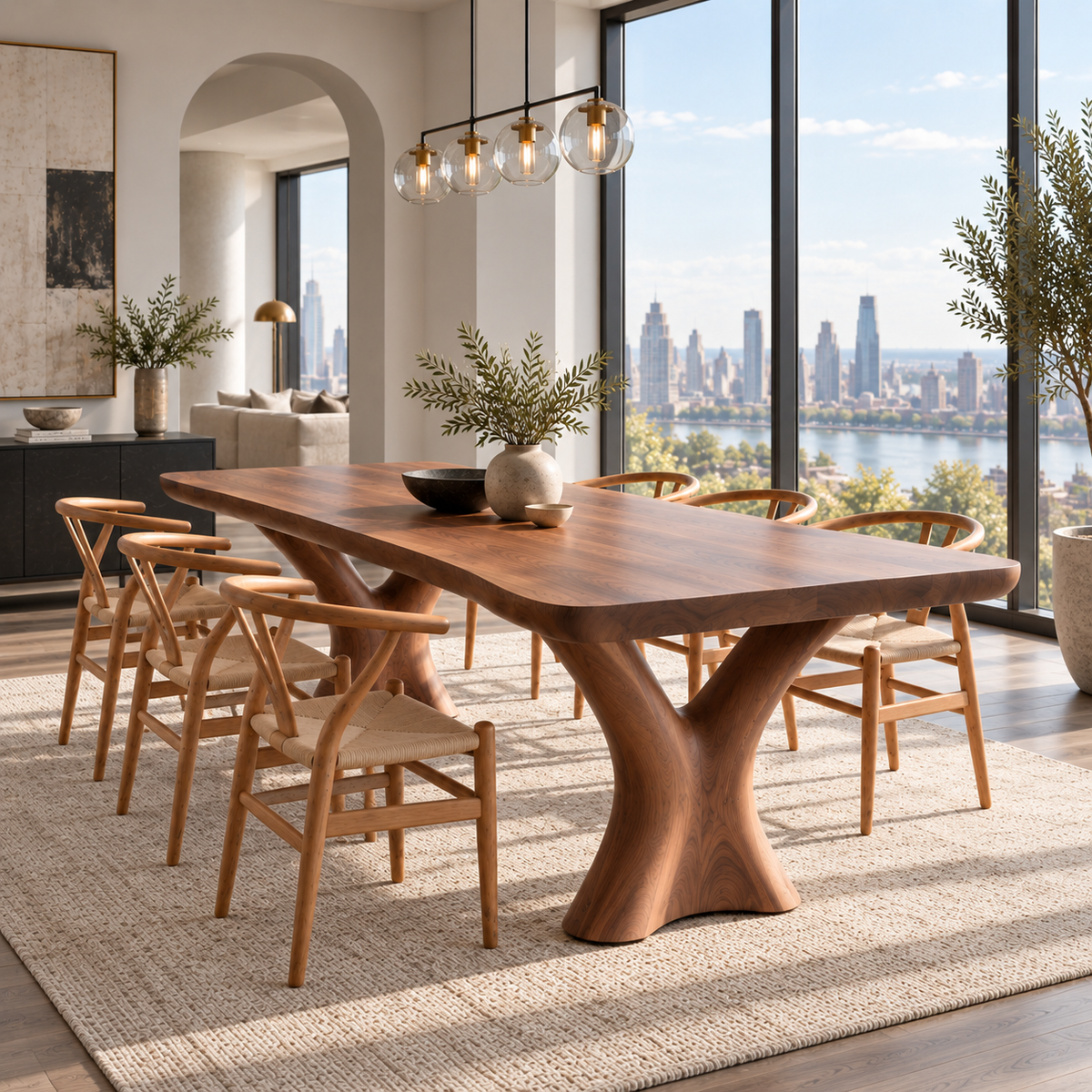 Sculptural Branch Base Wood Dining Table