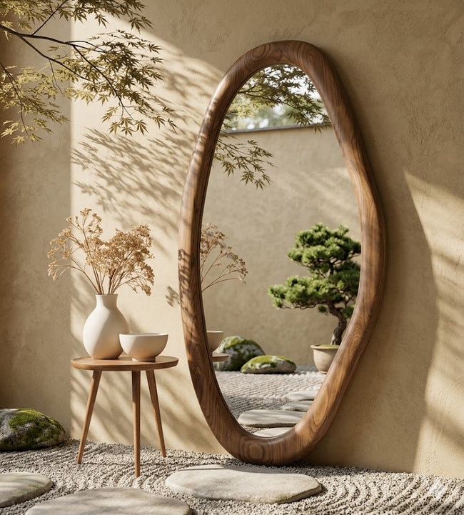 Oval Full Length Mirror – Solid Wood Standing Mirror for Bedroom Decor Hover Image