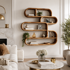 Rounded Wood Wall Shelves – Solid Wood Floating Display Shelf Set for Living Room Decor