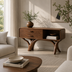 Wood Console Cabinet – Solid Wood Entryway Storage Table with Drawers and Open Shelf
