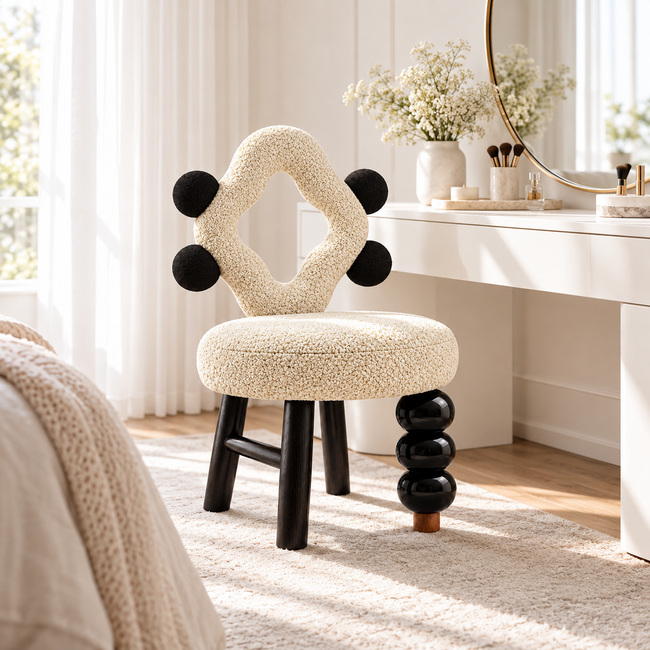 Sculptural Bouclé Accent Chair with Geometric Back Hover Image