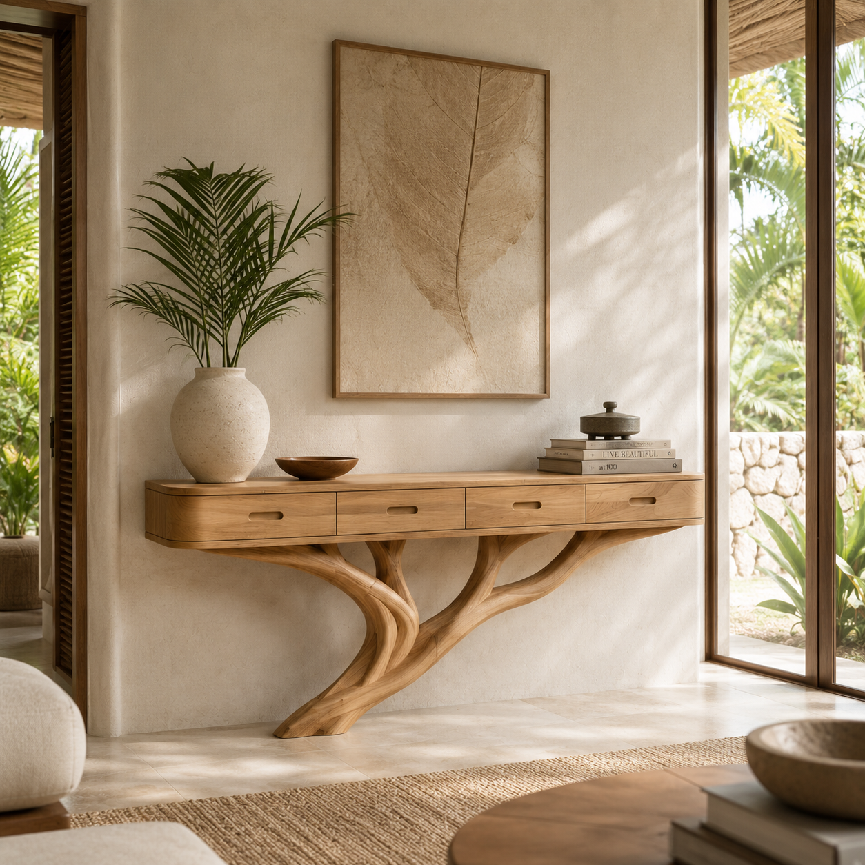 Sculptural Branch Wood Console Table