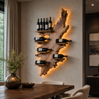 Live Edge Wood Wine Rack – Solid Wood Backlit Bottle Display Shelf for Kitchen Decor