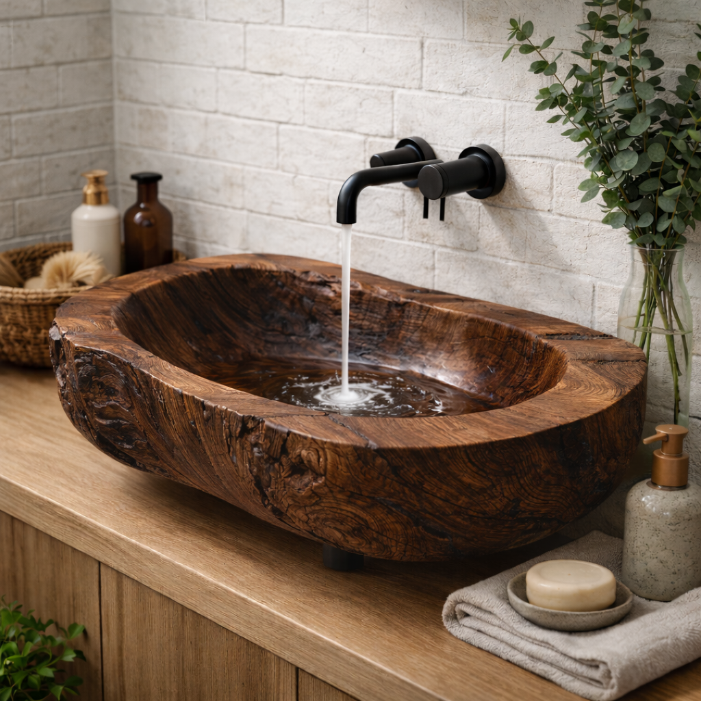 Petrified Wood Vessel Sink – Natural Fossil Wood Bathroom Vanity Bowl