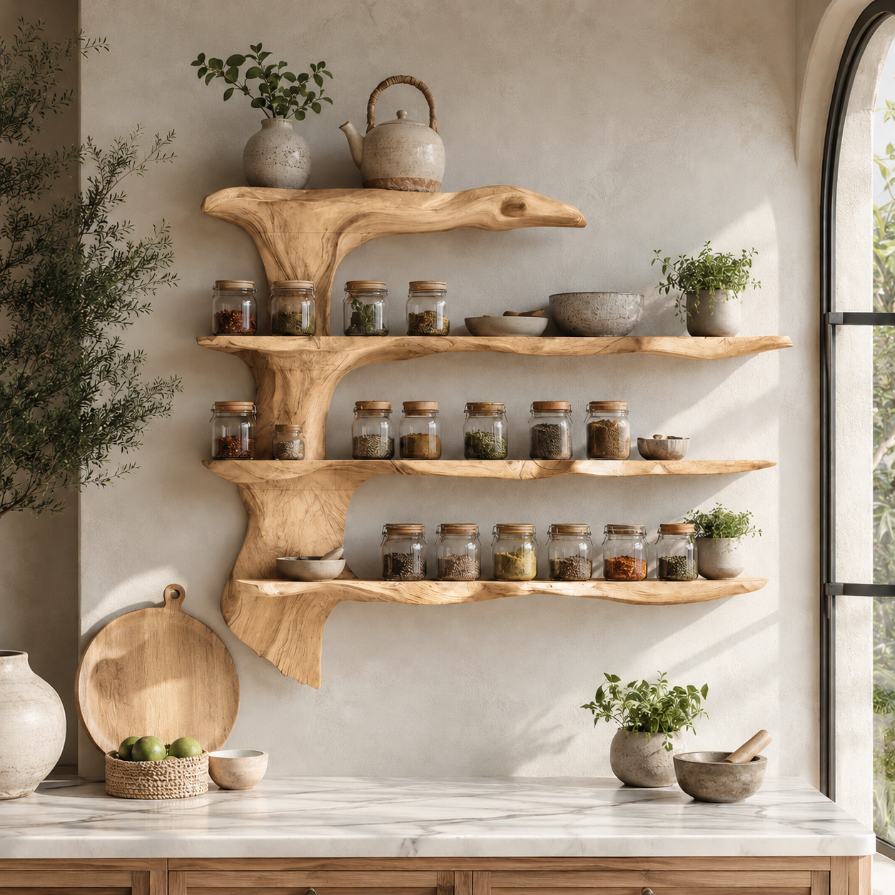 Wall-Mounted Spice Rack – Solid Wood Kitchen Organizer Shelf