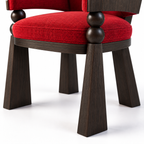 High-Back Red Upholstered Wood Armchair
