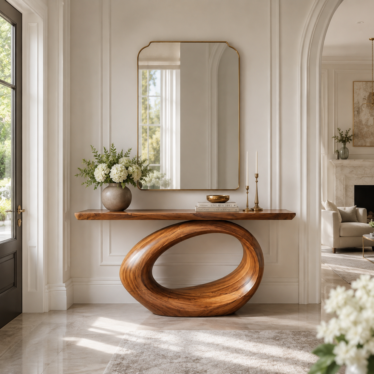 Sculptural Loop Wood Console Table