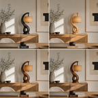 Sculptural Wood Table Lamp – Solid Wood Bedside Lamp for Living Room Decor
