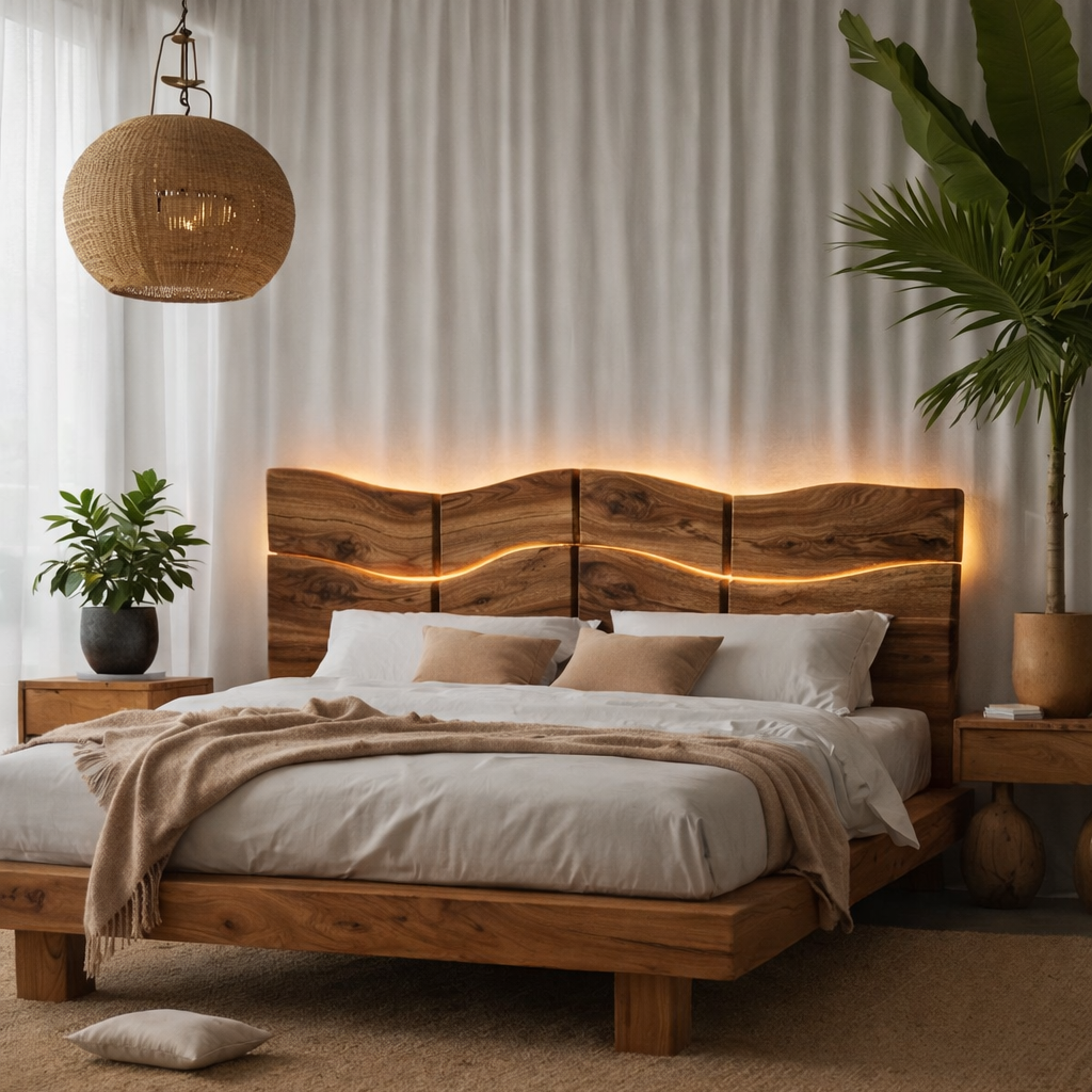 Live Edge Bed Frame – Solid Wood Bed with LED Headboard