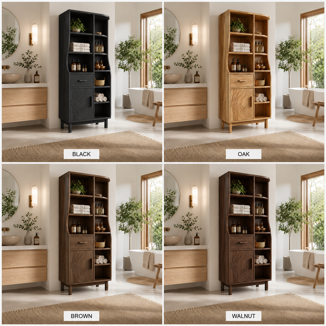Wood Bathroom Storage Cabinet – Solid Wood Linen Cabinet with Shelves for Bathroom Decor