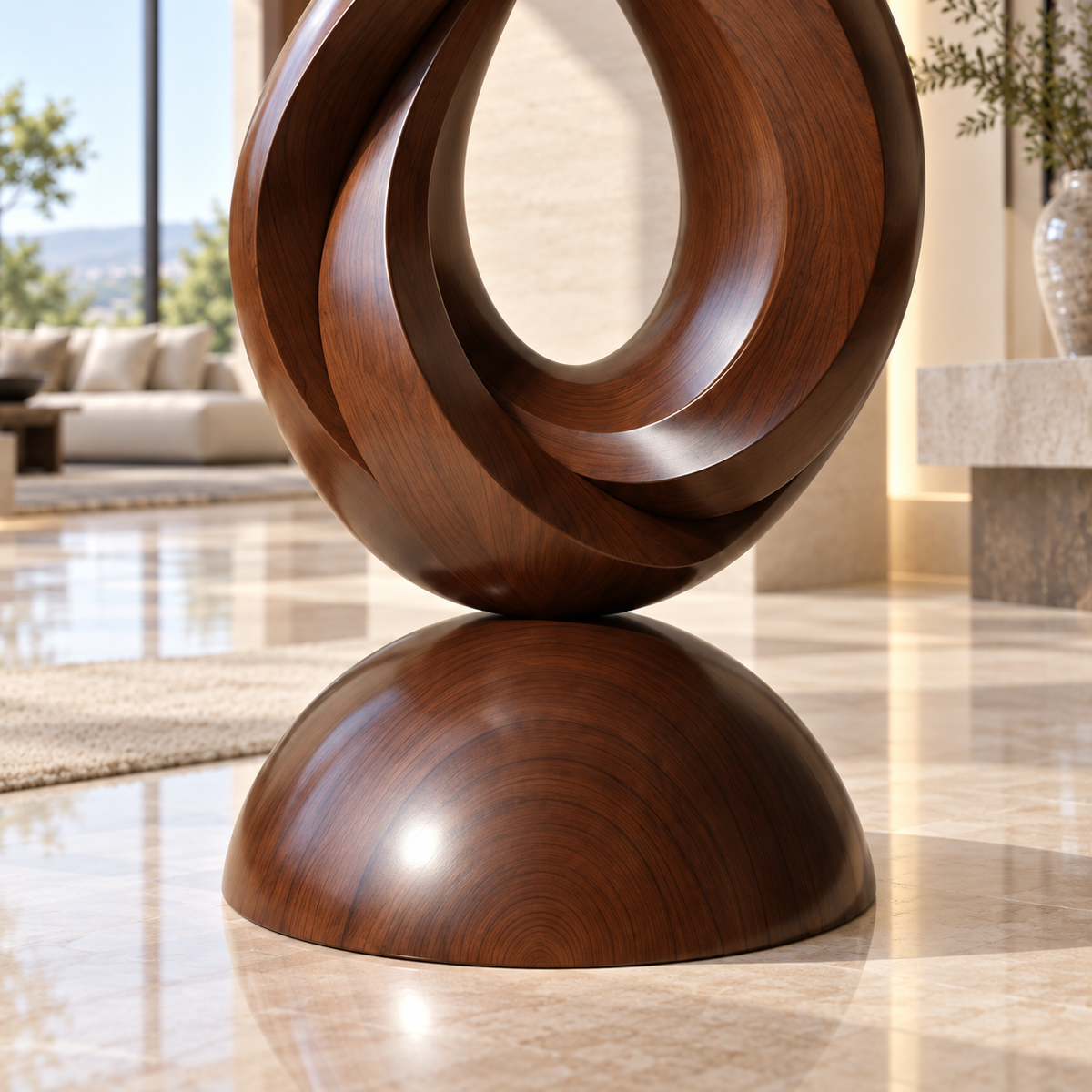 Sculptural Flame Loop Wood Floor Sculpture