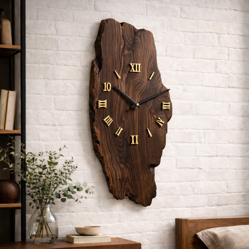 Live Edge Wall Clock – Solid Wood Rustic Clock for Modern Farmhouse Decor