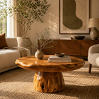 Tree Stump Coffee Table – Solid Wood Round Coffee Table for Rustic Living Room Decor