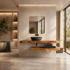 Floating Bathroom Vanity – Live Edge Solid Wood Vanity with Shelf
