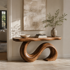 Sculptural Wave Loop Wood Console Table
