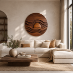 Carved Sunset Waves Wood Wall Art