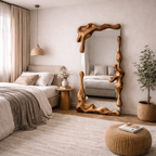Sculptural Hand-Carved Solid Wood Floor Mirror – Full Length