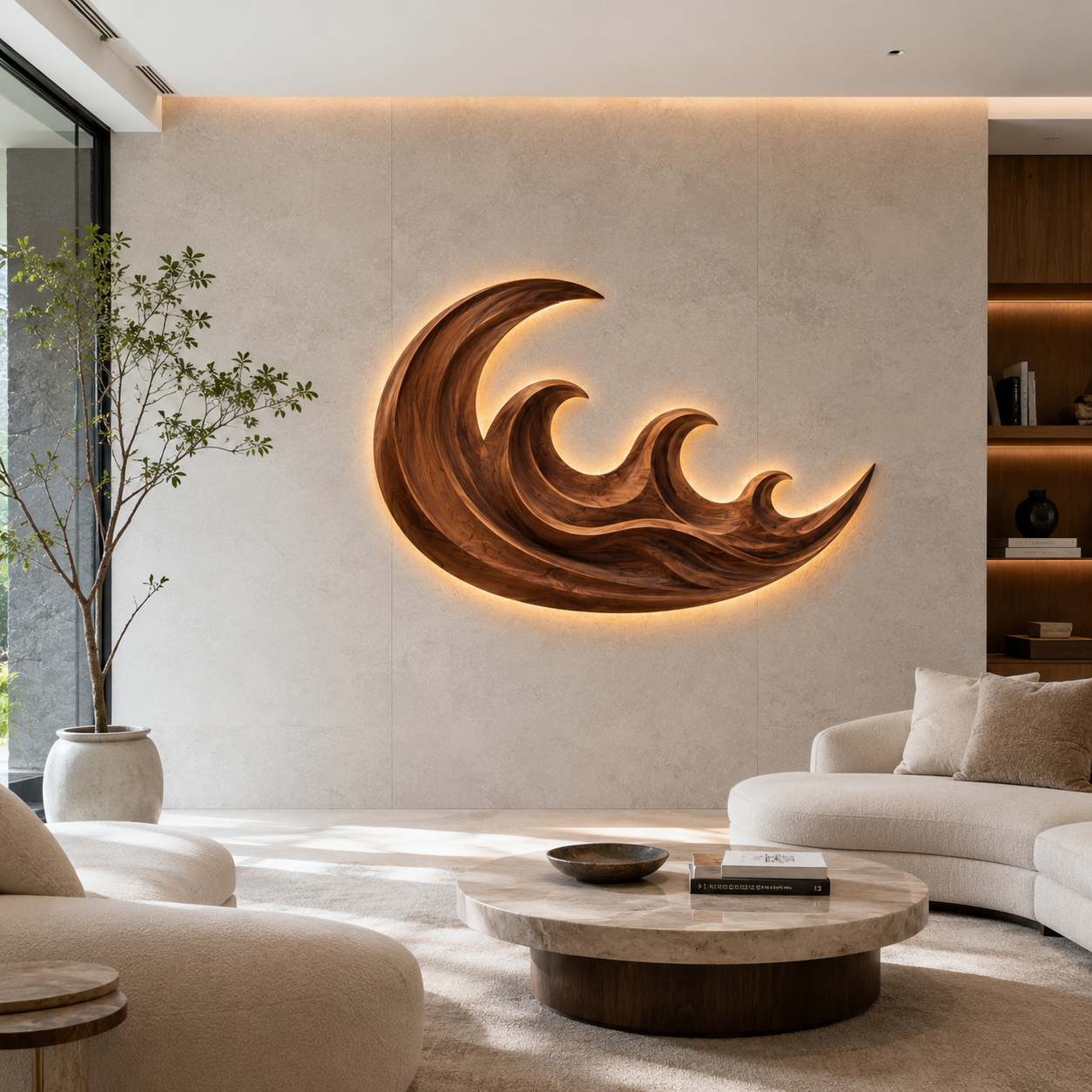 Wave Wood Wall Art – Solid Wood Backlit Wall Decor for Bedroom Decor