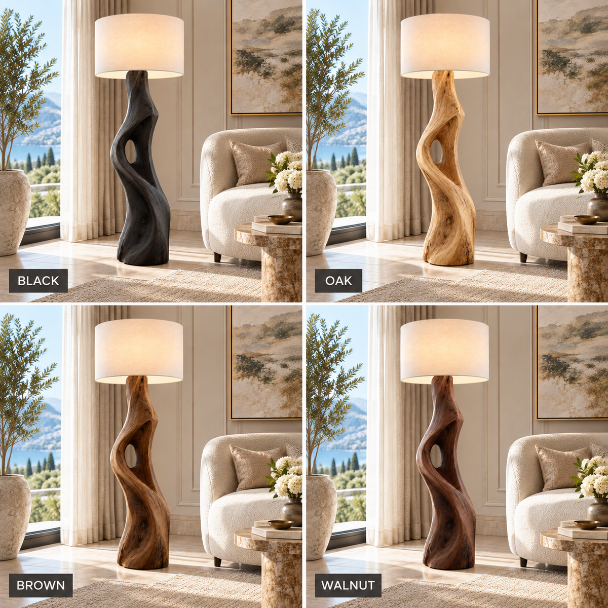 Sculptural Live Edge Wood Floor Lamp