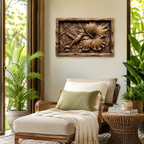 Hummingbird Flower Wood Wall Art – Solid Wood 3D Relief Carving for Home Decor