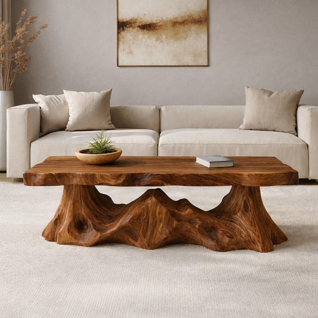 Organic Sculptural Solid Wood Coffee Table – Handcrafted Live Edge Design