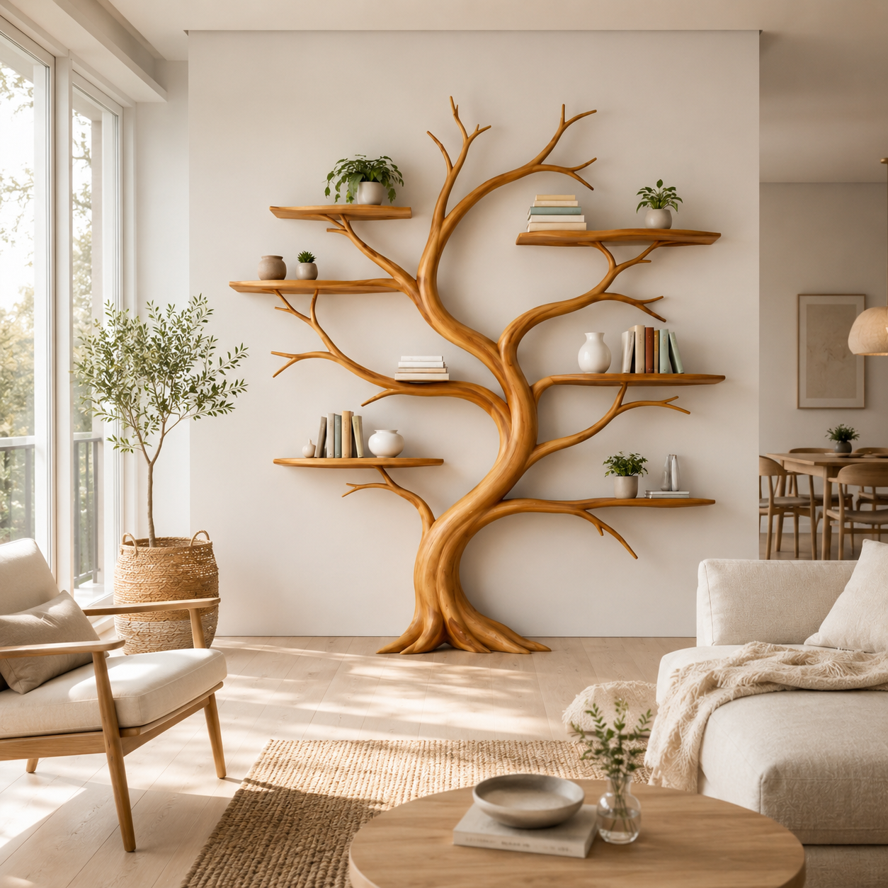 Tree Wall Shelf – Solid Wood Sculptural Shelf for Living Room Decor