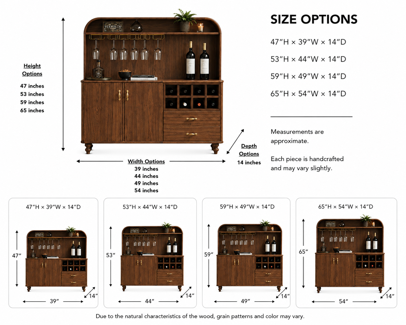Wood Bar Cabinet – Solid Wood Wine Storage Cabinet for Living Room Decor