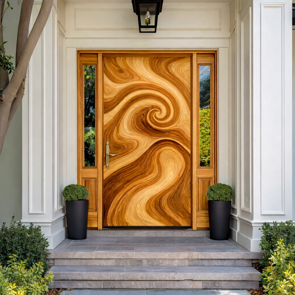 Solid Wood Entry Door – Handcrafted Natural Wooden Door Design