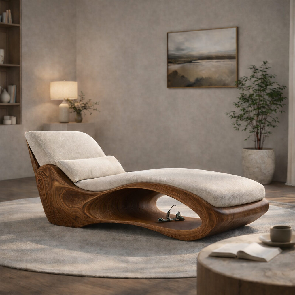 Chaise Lounge Daybed – Sculptural Solid Wood Chair for Luxury Living Room