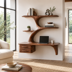 Tree Branch Wood Floating Desk – Solid Wood Wall Mounted Computer Desk for Home Office Decor