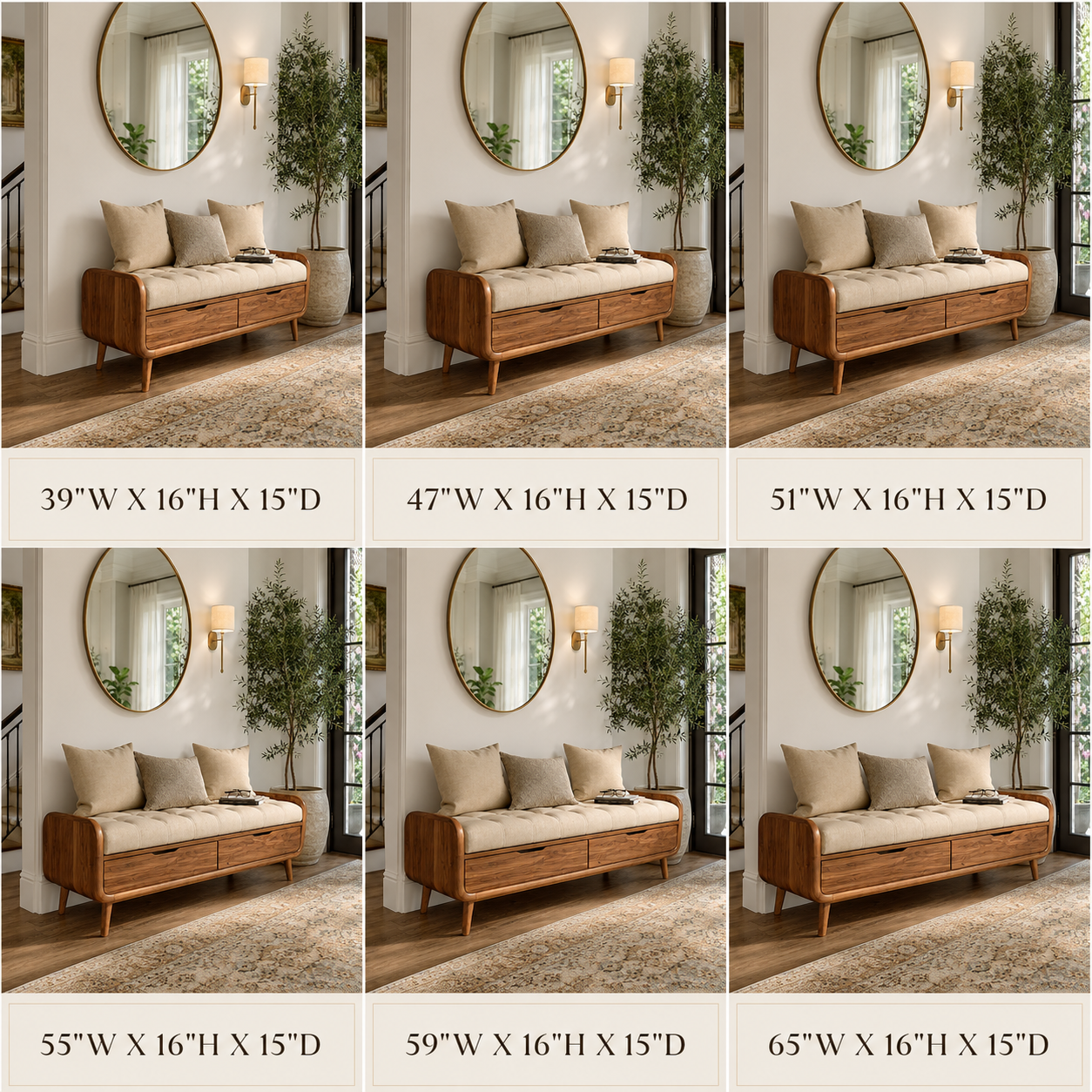 Wood Storage Bench with Cushion – Solid Wood Entryway Bench with Drawers for Home Decor